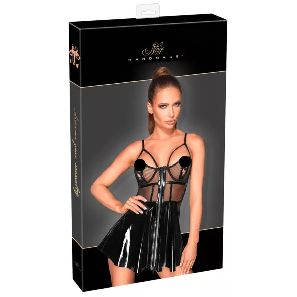 Noir - lakleren jurkje met netstof inzet - zwart