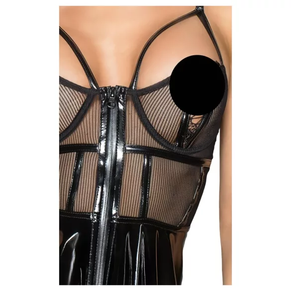 Noir - lakleren jurkje met netstof inzet - zwart - XL
