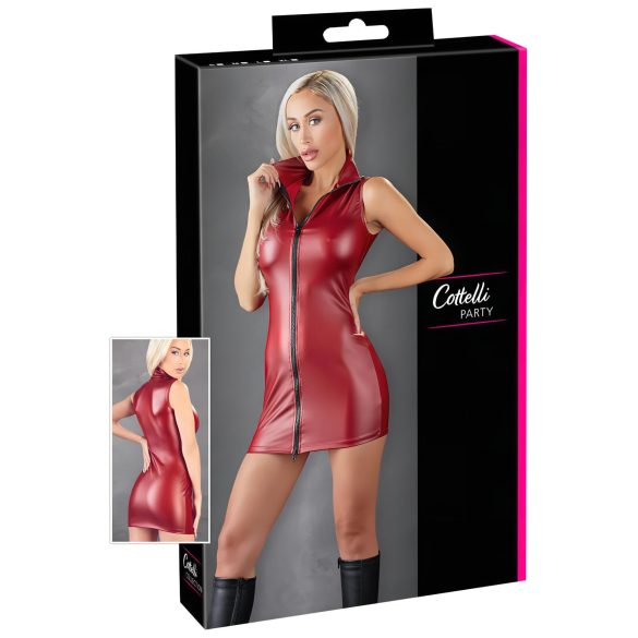 Cottelli Party - glanzende, mouwloze minijurk met rits (rood)