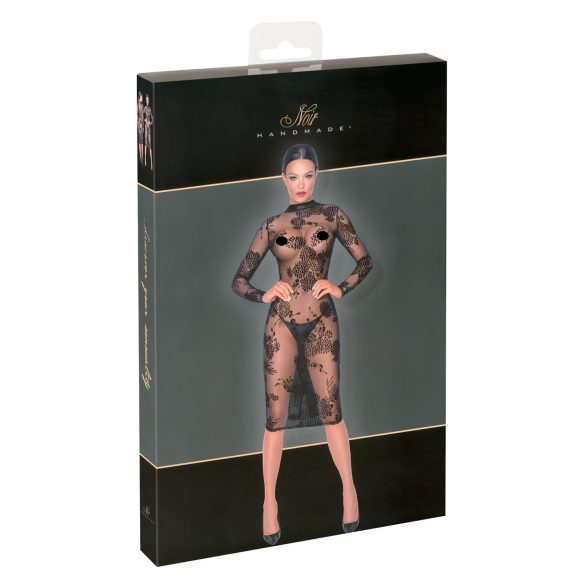 Noir - Transparante lange mouwen jurk, bloemenprint (zwart) - M