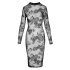 Noir - Transparante lange mouwen jurk, bloemenprint (zwart) - M