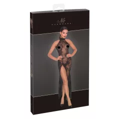 Noir - transparante lange jurk - bloemenmotief - zwart