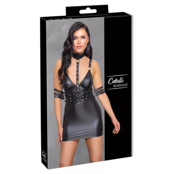 Cottelli Bondage - halter nek mini jurk - glanzend - zwart