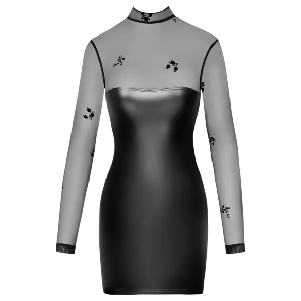 Noir - jurkje met transparante top - glanzend - zwart - M