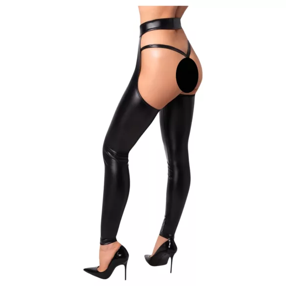 Noir - glanzende openkousen - chaps stijl - zwart - M