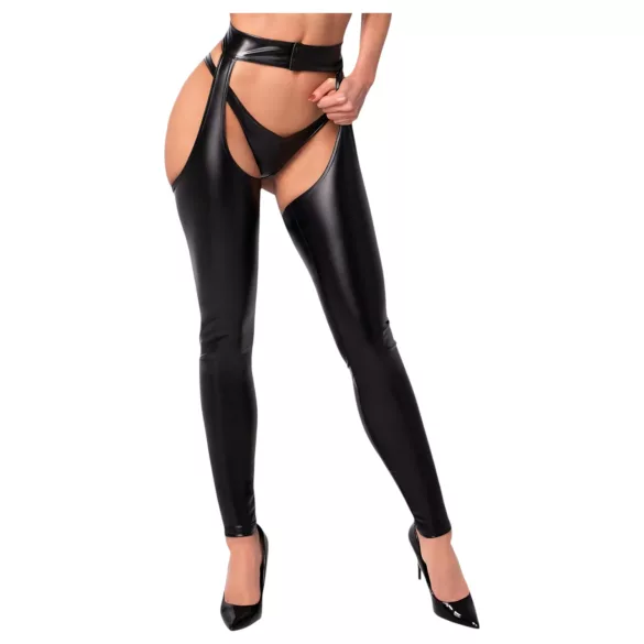 Noir - glanzende openkousen - chaps stijl - zwart - L