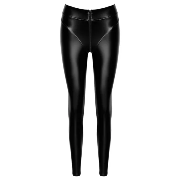 Noir - lange wetlook broek - zwart - L