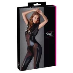 Cottelli - catsuit met korte mouwen - glanzend zwart - S