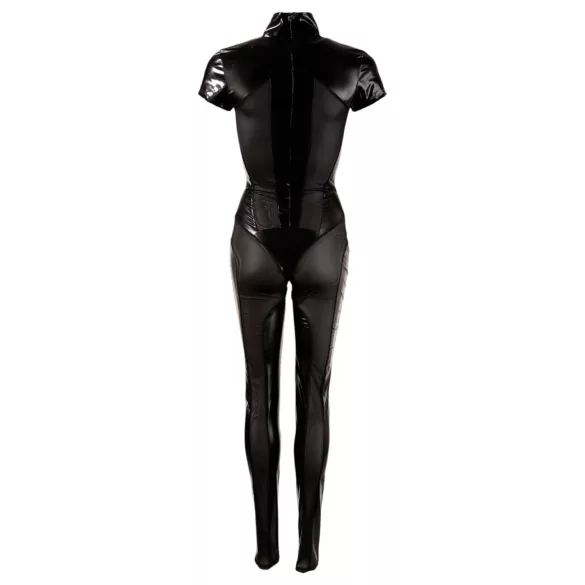 Cottelli - catsuit met korte mouwen - glanzend zwart - XL