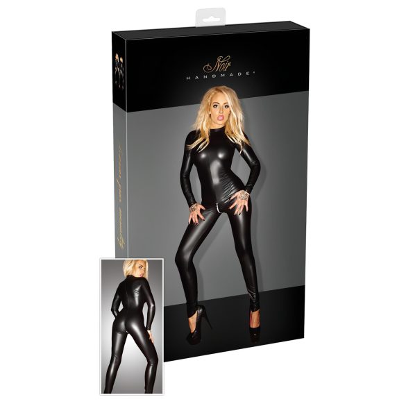 Noir - Glanzende, lange mouwen jumpsuit (zwart) - XL