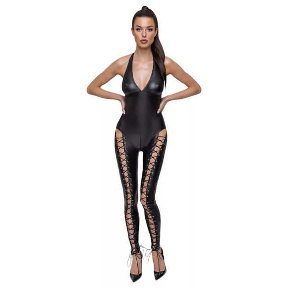 Cottelli Party - halter jumpsuit met veter (zwart) - M