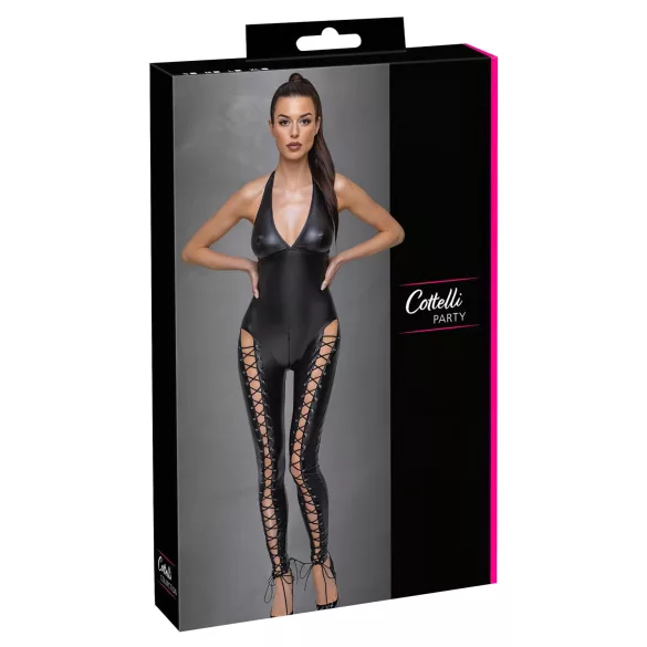 Cottelli Party - halter jumpsuit met veter (zwart) - L