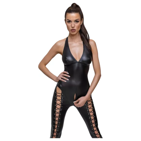 Cottelli Party - halter jumpsuit met veter (zwart) - L