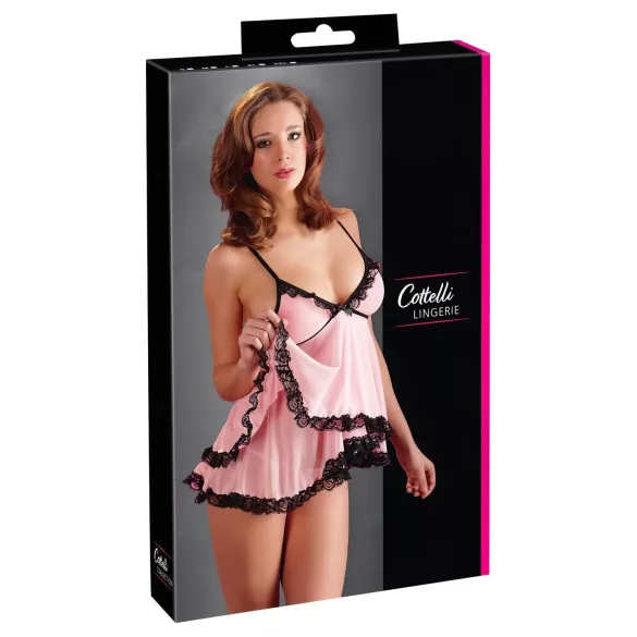 Cottelli - babydoll - kanten ruches - zwart