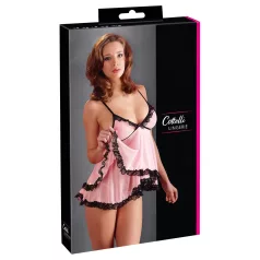 Cottelli - babydoll - kanten ruches - zwart - XXL