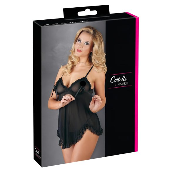 Cottelli - Luchtig, ruches babydoll (zwart)