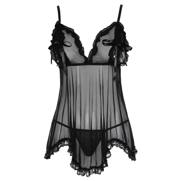 Cottelli - babydoll lingerie - transparant met ruches - zwart - L