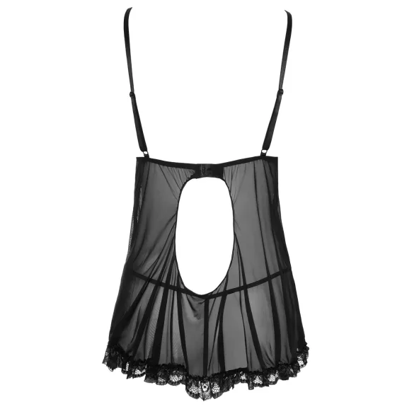 Cottelli - babydoll lingerie - transparant met ruches - zwart - XXL