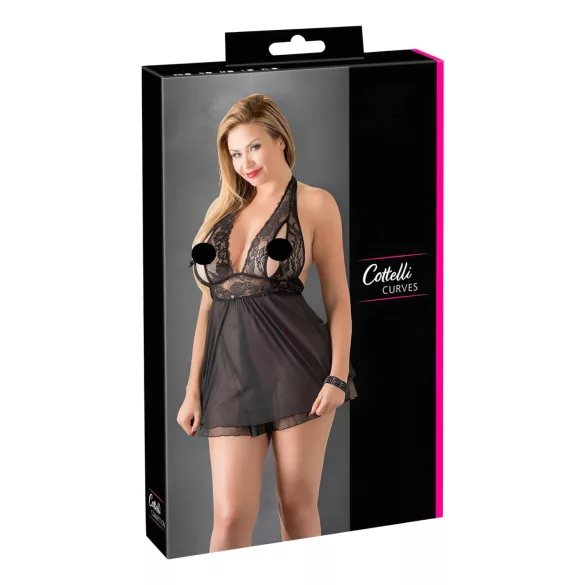 Cottelli Plus Size - babydoll jurk - kanten - zwart