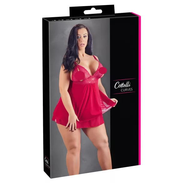 Cottelli Plus Size - babydoll - kant - rood - 2XL