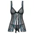 Obsessive Amanta - babydoll met borduursel en string - zwart/turquoise