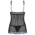 Obsessive Amanta - geborduurde babydoll en string (zwart-turquoise)