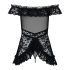 Obsessive Flores - ruches babydoll en string (zwart)