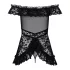 Obsessive Flores - babydoll met ruches en string - zwart - L/XL