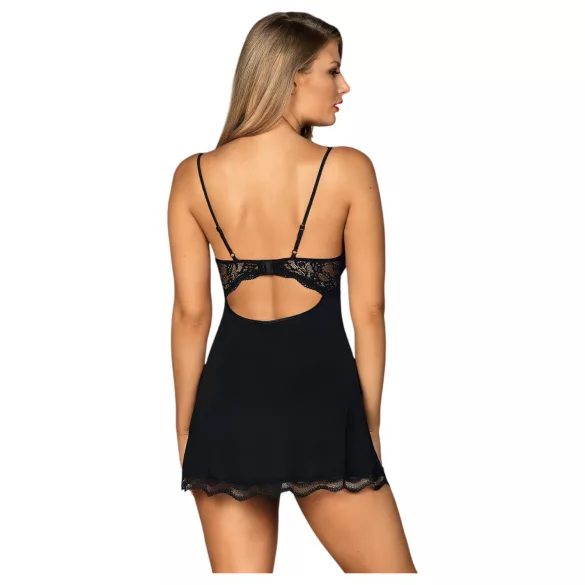 Obsessive Luvae - nachthemd met bloemenprint en strass - zwart