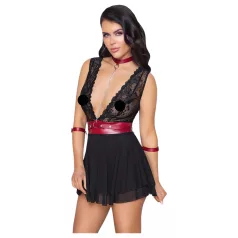 Cottelli Bondage - Halter babydoll met kant (zwart)