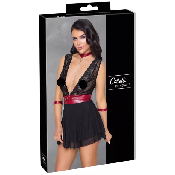 Cottelli Bondage - Halter babydoll met kant (zwart)