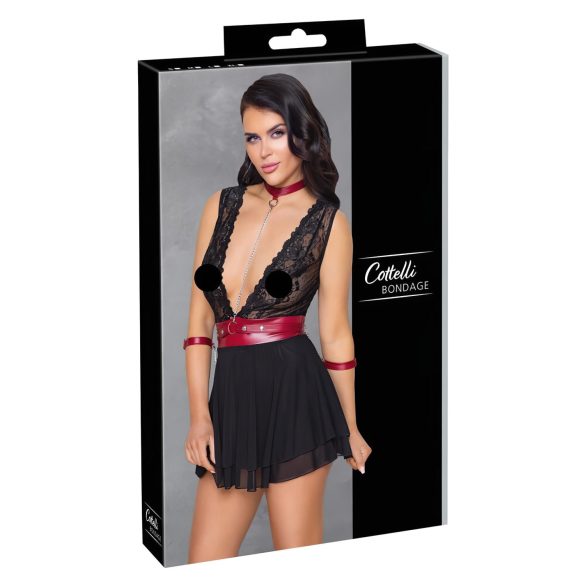 Cottelli Bondage - Halter babydoll met kant (zwart) - XL