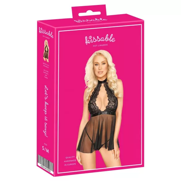 Kissable - babydoll met halsband - kant - zwart - L/XL
