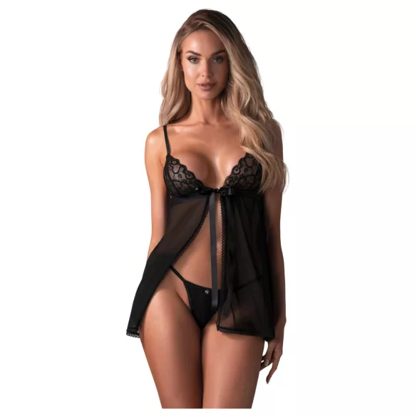 Obsessive Blomentis - babydoll set - kant - zwart - M/L