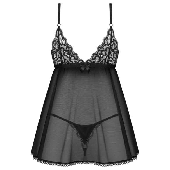 Obsessive Blomentis - babydoll set - kant - zwart
