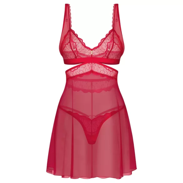 Obsessive Cupide Desir - nachthemd set - doorschijnend kant - rood