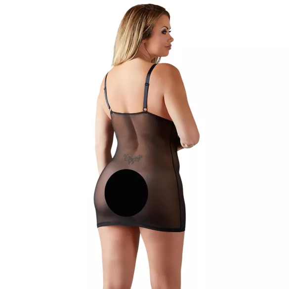 Cottelli Plus Size - transparant nachthemd met kant - zwart