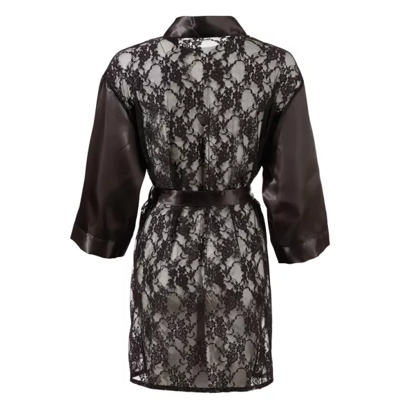 Cottelli - satijnen kimono met kant - kort - zwart - L/XL