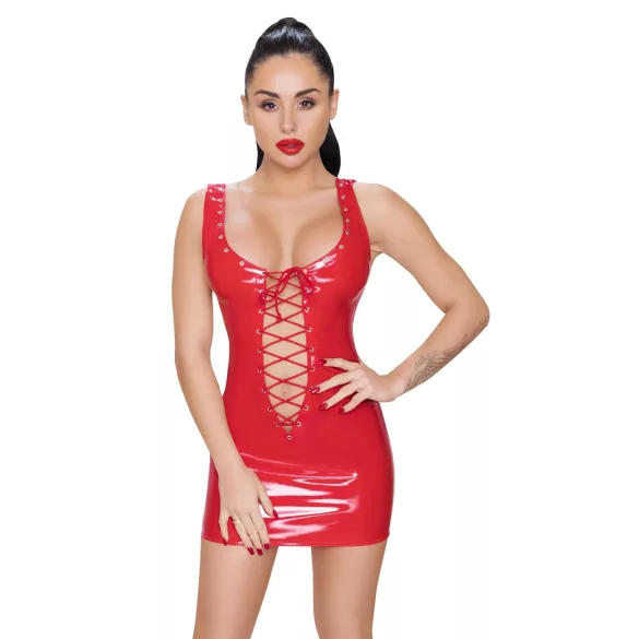 Black Level - lak mini-jurk met vetersluiting - rood