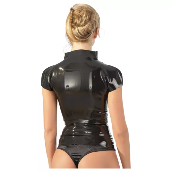 LATEX - dames top met korte mouwen en rits - zwart