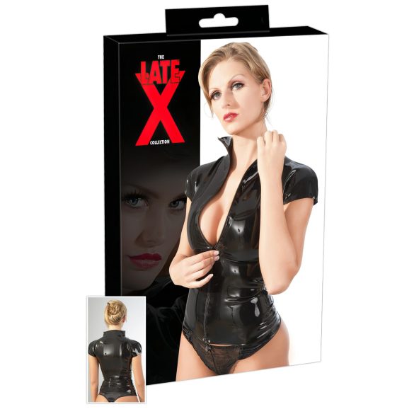LATEX - ritssluiting, korte mouwen topje (zwart) - 2XL