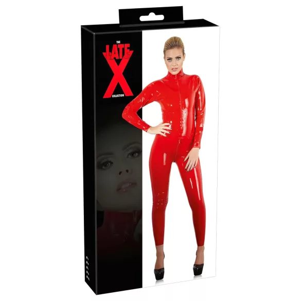 LATEX - dames catsuit met lange mouwen - rood