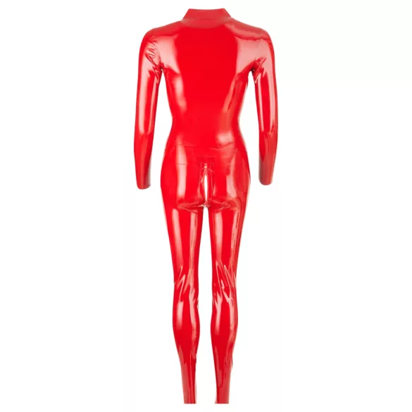 LATEX - dames catsuit met lange mouwen - rood - S