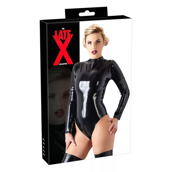 LATEX - damesbody met lange mouwen - zwart