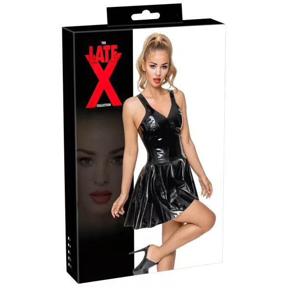 LATEX - minijurk met ruchrok (zwart) - XL