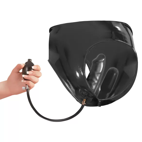 LATEX - dames slip met 2 opblaasbare interne dildo's - zwart