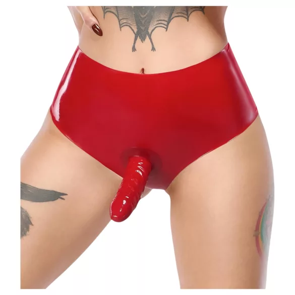 LATEX - slip met levensechte dildo (rood)