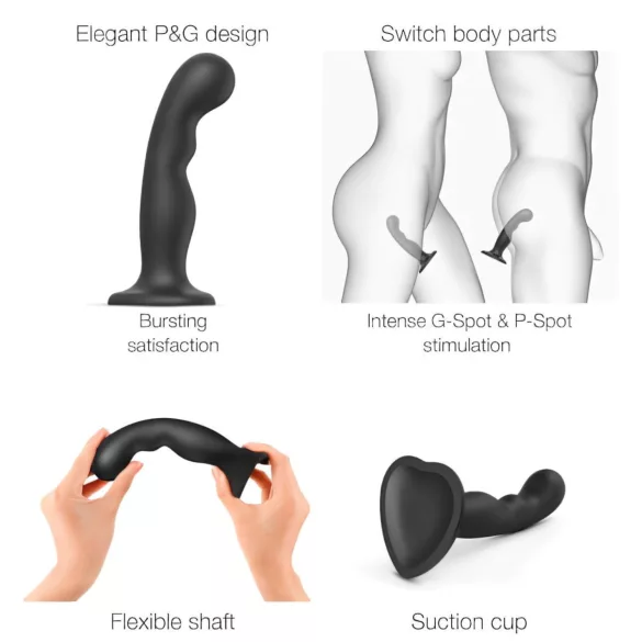 Strap-on-me - dildo met zuignap - gebogen - zwart - klein