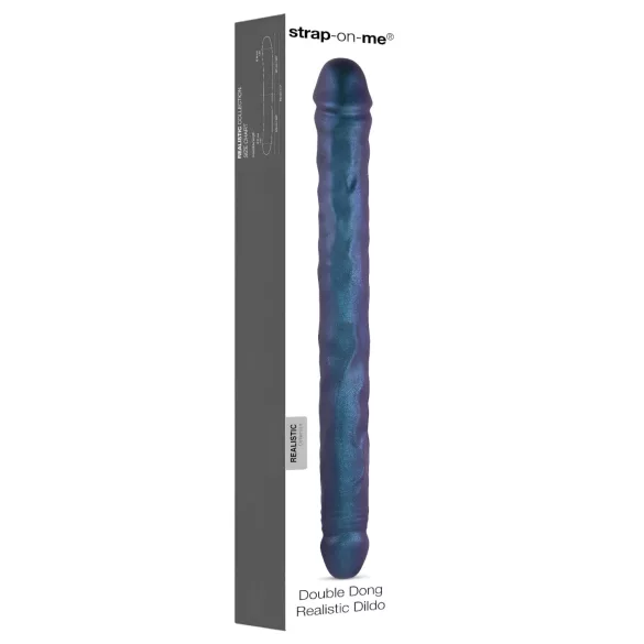 Strap-on-me - dubbele dildo - siliconen - metallic blauw
