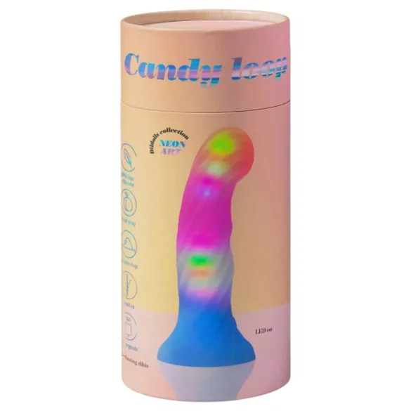 Love to Love Candy Loop - lichtgevende LED siliconen dildo (roze-blauw) - 16,9 cm